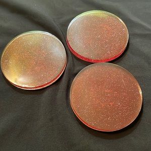 3 circle red glitter coasters